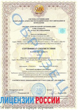Образец сертификата соответствия Владимир Сертификат ISO 22000